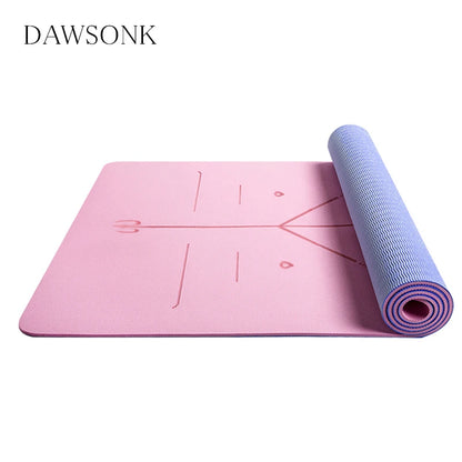 Two-Color Yoga Mat Body Position Line Workout TPE Environmental Protection Material Sports Pilates Reformer 183Cm*61Cm*6Mm