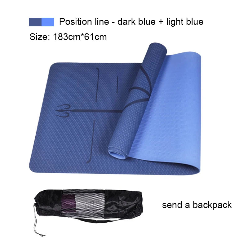 Two-Color Yoga Mat Body Position Line Workout TPE Environmental Protection Material Sports Pilates Reformer 183Cm*61Cm*6Mm