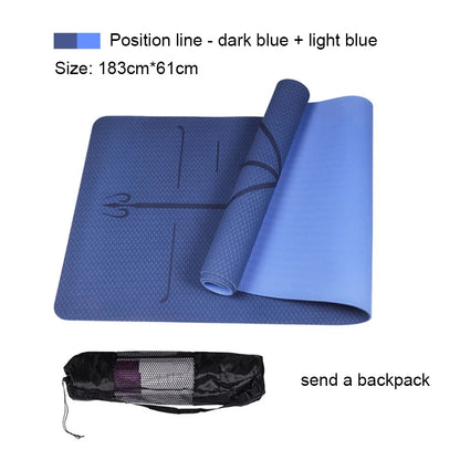 Two-Color Yoga Mat Body Position Line Workout TPE Environmental Protection Material Sports Pilates Reformer 183Cm*61Cm*6Mm