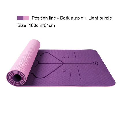 Two-Color Yoga Mat Body Position Line Workout TPE Environmental Protection Material Sports Pilates Reformer 183Cm*61Cm*6Mm