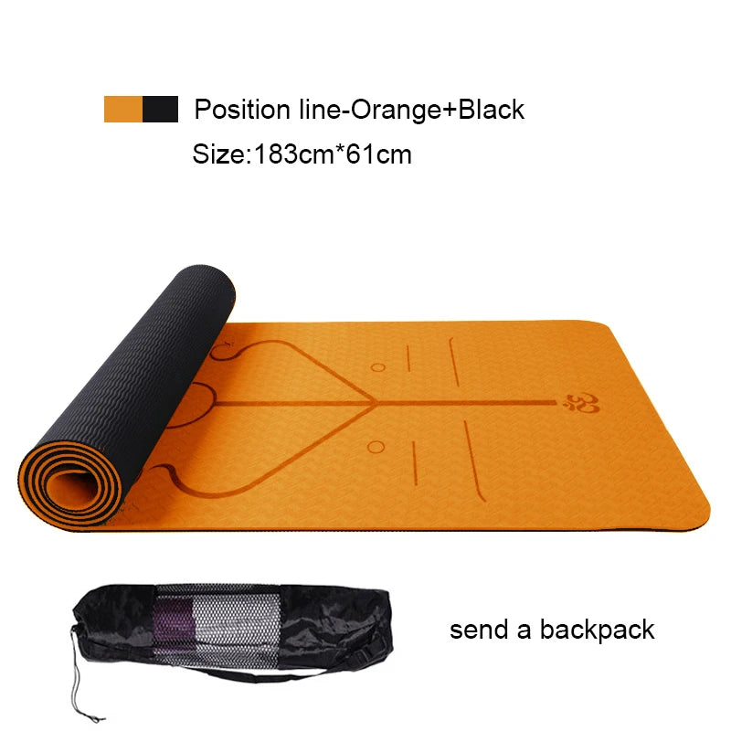 Two-Color Yoga Mat Body Position Line Workout TPE Environmental Protection Material Sports Pilates Reformer 183Cm*61Cm*6Mm