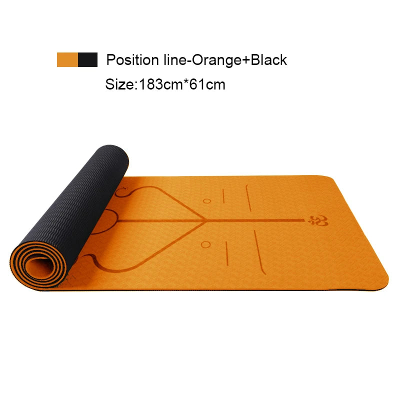 Two-Color Yoga Mat Body Position Line Workout TPE Environmental Protection Material Sports Pilates Reformer 183Cm*61Cm*6Mm