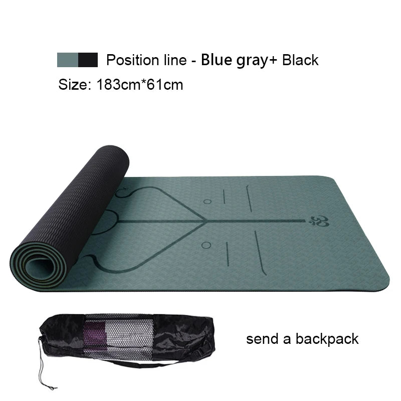 Two-Color Yoga Mat Body Position Line Workout TPE Environmental Protection Material Sports Pilates Reformer 183Cm*61Cm*6Mm