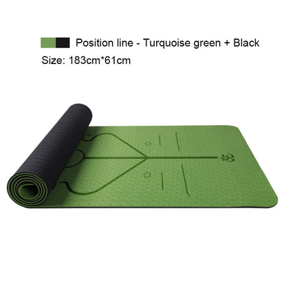 Two-Color Yoga Mat Body Position Line Workout TPE Environmental Protection Material Sports Pilates Reformer 183Cm*61Cm*6Mm