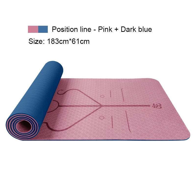 Two-Color Yoga Mat Body Position Line Workout TPE Environmental Protection Material Sports Pilates Reformer 183Cm*61Cm*6Mm