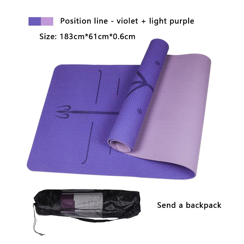 Two-Color Yoga Mat Body Position Line Workout TPE Environmental Protection Material Sports Pilates Reformer 183Cm*61Cm*6Mm