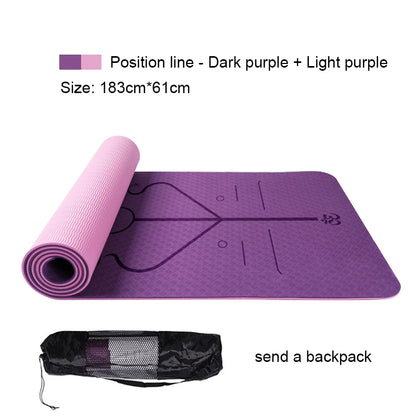 Two-Color Yoga Mat Body Position Line Workout TPE Environmental Protection Material Sports Pilates Reformer 183Cm*61Cm*6Mm