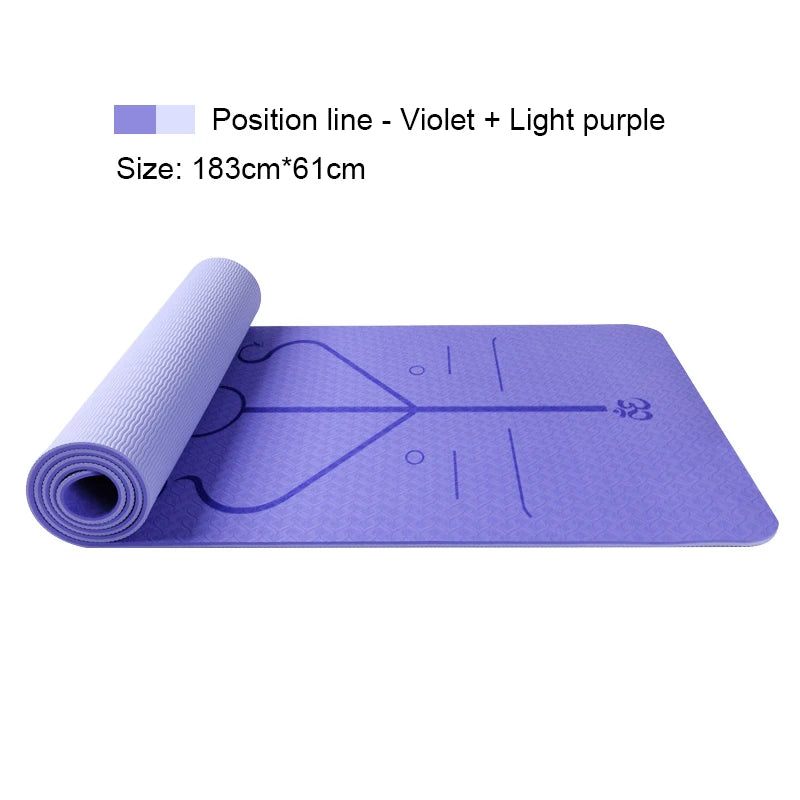 Two-Color Yoga Mat Body Position Line Workout TPE Environmental Protection Material Sports Pilates Reformer 183Cm*61Cm*6Mm