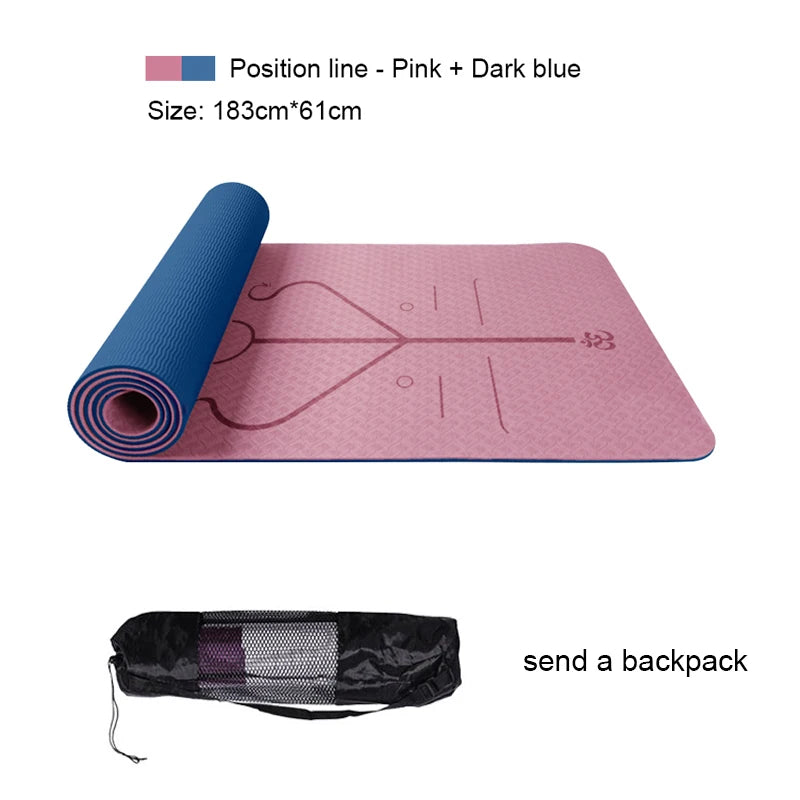 Two-Color Yoga Mat Body Position Line Workout TPE Environmental Protection Material Sports Pilates Reformer 183Cm*61Cm*6Mm